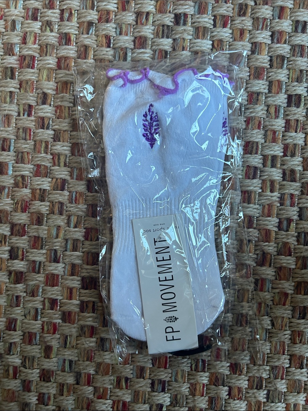 Free People White Ankle Socks with Purple Embroidered Detail